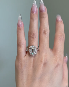 2 Carat Vintage Halo Emerald Cut Lab Grown <b>Diamond</b> Engagement <b>Ring</b>, 14k Rose Gold Pave Band <b>Ring</b> IGI Certified - Product Image 5