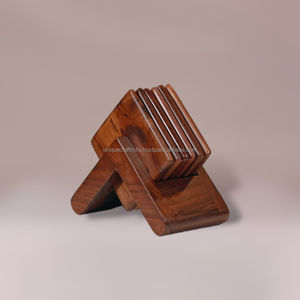 Ensemble de dessous-de-verre en bois de manguier avec support |   Sous-verres carrés faits à la main |   Décoration de table rustique et naturelle - Product Image 3