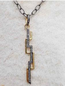 Pendentif vintage en argent sterling 925 plaqué rhodium noir, chaîne à maillons, bijoux en diamant naturel pavé, taille 50x7MM, pour mariage - Product Image 6