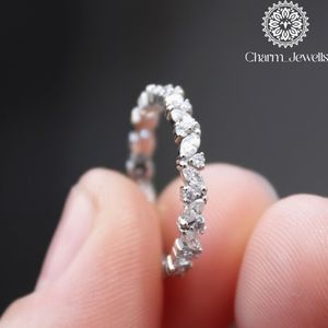 Charm_Jewells Women's 925 <b>Silver</b> Moissanite <b>Eternity</b> Band <b>Ring</b> Marquise Cut Flower Design Classic Style Wedding <b>Ring</b> - Product Image 4