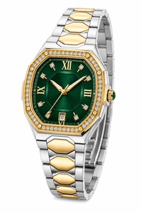 Montre de luxe Tonneau Diamond avec cadran vert, bracelet en acier inoxydable, analogique à quartz, unisexe - Product Image 4