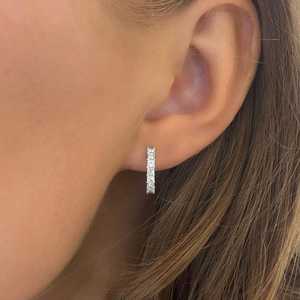Princess Cut Lab Grown Diamond Huggie Hoop <b>Earrings</b> 0.76ctw 10.5mm 14k Solid Gold Chunky Latch <b>Back</b> Pair Manufacturer Wholesale - Product Image 2