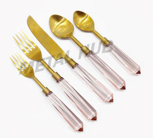 Juego de cubiertos de oro cepillado ecológico con mango de Lucite Rosa Cubiertos elegantes para fiestas Bodas Uso doméstico Proveedor a granel - Product Image 2