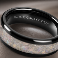 Bague de mariage pour homme en tungstène noir de 8 mm avec incrustation de pierres concassées d'opale blanche galaxie, polie et biseautée, ajustement confortable, vente en gros