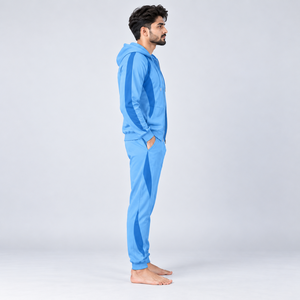 Conjunto Deportivo Premium para Hombre, Azul Claro, con Capucha, Cierre de Cremallera, Color Sólido, Manga Larga, Pantalón Largo, Ropa de Invierno - Product Image 2