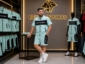 REXFIT SPORTS 2026 <b>Mens</b> Mint Nylon <b>Short</b> Sleeve Tracksuit Set Full <b>Zip</b> Jacket and <b>Shorts</b> Custom Sportswear lightweight nylon set - Product Image 2