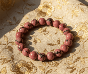 Handmade AAA Rhodonite obsedian Round Bead <b>Bracelet</b> – Polished Gemstone Stretch <b>Bracelet</b> for Men & Women - Product Image 4