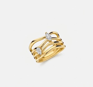 Bague en or massif 14 carats avec diamants de laboratoire multi-ondulations, coupe marquise, pour femme, bijoux fins élégants et luxueux - Product Image 1