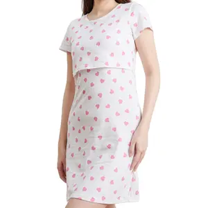 OEM Custom Made Nursing Lounge Pajamas Style Maternity Night Wear Dresses Summer Comfortable Clothes for Pregnant Women