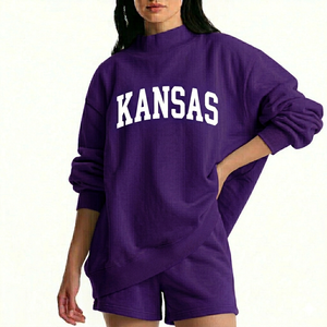 Stay Comfortable In This <b>Mock</b> <b>Neck</b> <b>Top</b> And Shorts Set For Women Cozy Warm Relaxed Fit Stylish Everyday Wear Collection - Product Image 1