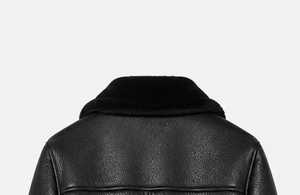Veste en cuir pour homme, coupe ajustée, col rabattu avec fermeture éclair en fausse fourrure - Product Image 4