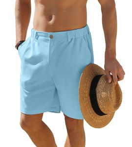 Pantalones Cortos Bermuda de Algodón Azul Claro para Hombre, Cintura Media, Cierre de Botones, Estilo Casual, Tejido Transpirable - Product Image 1