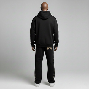 Conjunto Deportivo Personalizado con Estampado de Llamas para Hombre, Sudadera con Capucha Negra con Cierre y Pantalones Deportivos Anchos de Felpa Gruesa, Estilo Urbano 2027 - Product Image 4