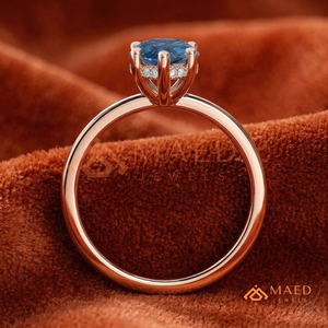 Bague de fiançailles unique en or rose plaqué or rose, sertie d'un moissanite bleu en forme de poire, bijoux de mariée en or rose - Product Image 2