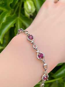 Bracelet en grenat rouge naturel, argent sterling plaqué or, bijou pierre de naissance de janvier, style vintage élégant, bracelet délicat pour femme - Product Image 3