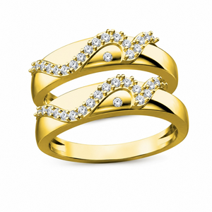 14K Yellow Gold <b>Couple</b> Diamond Bands Set | Real Diamond His and Hers Matching Wedding Engagement <b>Rings</b> Fine Jewelry Gift - Product Image 1