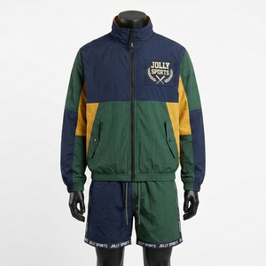 Conjunto de Chaqueta Cortavientos y Pantalones Cortos de Poliéster Taslon para Hombre, Paneles de Color en Bloques, Bordado con Logotipo Personalizado - Product Image 1