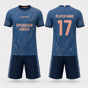 ชุดเสื้อฟุตบอลแบบซับลิเมชั่นสั่งทำพิเศษ ระบายอากาศได้ดี สีน้ำเงิน-ส้ม พิมพ์ลาย คอกลม แขนสั้น ผ้าตาข่าย ซับเหงื่อ โพลีเอสเตอร์ สำหรับผู้ใหญ่ - Product Image 2