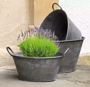 Macetas de jardín vintage de metal galvanizado hechas a mano, decoración de jardín, macetas redondas grandes de metal para jardín - Product Image 3