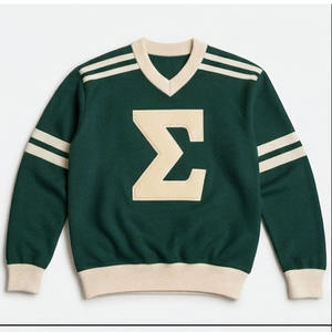 Suéter Verde de Punto con Cuello en V para Hombre, Manga Larga, Aplique con Letras Griegas de Sigma, Estilo Pullover, Otoño, 100% Acrílico, Manga Regular - Product Image 4