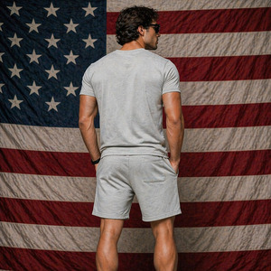 Ensemble t-shirt et short en coton gris pour homme Ekin, col rond, vêtements décontractés d'été avec impression du logo du panthère - Product Image 4