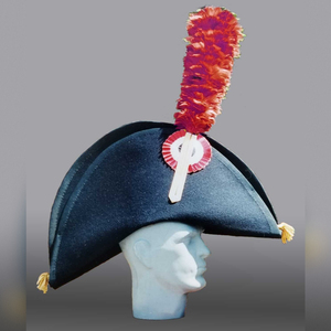 Bicorn Hat is a historically inspired <b>costume</b> accessory featuring premium black wool felt, gold braid trim, and a <b>red</b> Hat - Product Image 5