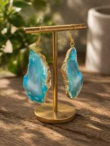 Boucles d'oreilles en fil de métal Ha Gems, design vintage, géode bleu clair, druse, alliage de métal précieux pour femme, fiançailles, mariage - Product Image 3