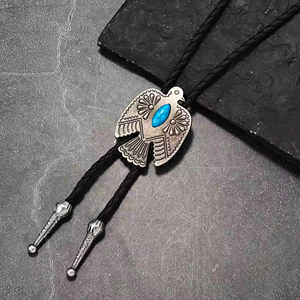 Cravate Bolo Aigle Turquoise avec Pendentif en Acier Inoxydable de 1,8 Pouce et Cordon en Cuir Noir Réglable pour Hommes et Garçons - Product Image 2