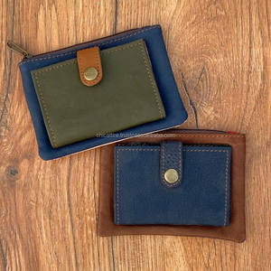 Mini monedero de cuero reciclado hecho a mano, tarjetero, billetera de bolsillo frontal delgada para tarjetero de mujer - Product Image 4