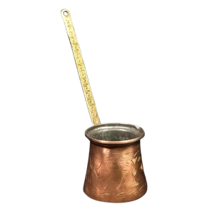 Cafetière turque, grecque, arabe en cuivre et laiton gravé, pour cuisinière, Cezve Ibrik Briki avec poignée en bois - Product Image 4