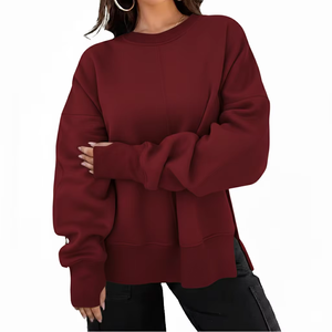 Womens Light <b>Grey</b> Solid Split Hem Oversized Crewneck <b>Sweatshirt</b> Long Sleeve Casual Streetwear Activewear OEM ODM Wholesale - Product Image 5