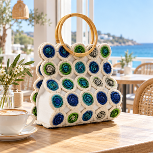 Sac fourre-tout personnalisable écologique pour femme, multicolore, avec poignées en canne, motif lettres, carré, pour l'été, vente en gros - Product Image 6