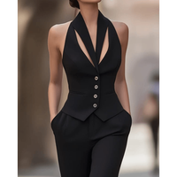 Combinaison-haut à bretelles inspirée du smoking Obsidian Architect, avec un décolleté plongeant