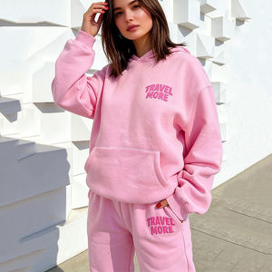 Sudadera con capucha y pantalones cortos térmicos extragrandes personalizados para mujer, de forro polar de poliéster/algodón de 500 GSM/350 GSM, bordados - Product Image 2