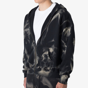YOURBRAND Men's Hooded Zip-Up <b>Sweatshirt</b> Tie-Dye <b>Black</b> Oversized Casual Autumn Wear with Pocket Regular Sleeve Knitted - Product Image 4