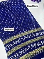 Saree Sutra Tradisional India Warna Ungu untuk Wanita dengan Cetakan Foil 3 Lagdi Patta Desain Panjang hingga Lantai untuk Acara Pernikahan Semua Musim