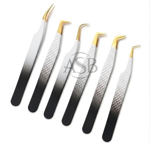 Pinces à épiler antistatiques de précision en acier inoxydable, couleur ombrée marron et blanc, pour extensions de cils et manucure - Product Image 4