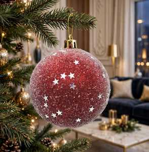 Boule de Noël en plastique rose pailletée de haute qualité, décoration suspendue pour arbre, ciel étoilé, décoration de fête - Product Image 1