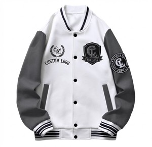 Blouson universitaire brodé personnalisé pour homme, style manches blanches et grises, design patch, tenue décontractée d'automne - Product Image 1