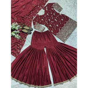เซ็ตชุดปาร์ตี้ออกแบบโดยดีไซเนอร์สำหรับผู้หญิง sharara plazzo dupatta - Product Image 4
