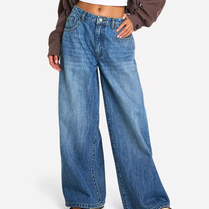 Jean large taille haute pour homme TITAN TREAD WEAR, écologique, avec ourlet effiloché, délavage vieilli, en coton, fermeture boutonnée, décontracté, automne - Product Image 4