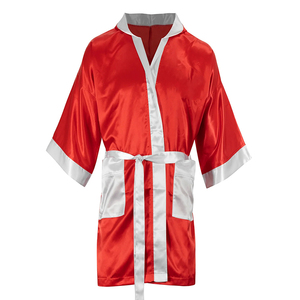 <b>Red</b>-Color Lightweight Men's Boxing-Gown Oversized Customized Logo Polyester <b>Material</b>-Plain Boxing Gown Robes With White-Belt - Product Image 5