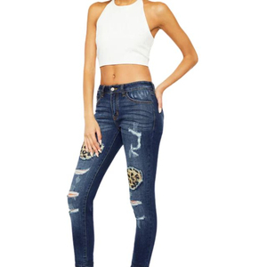 Wholesale <b>Sexy</b> Leopard Patch Slim Fit Denim Women High Waist Skinny Plus Size Jeans Destroyed Mid Rise Ripped <b>Petite</b> Trousers - Product Image 3