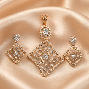 Ensemble de pendentifs en or rose 14 carats de qualité supérieure avec diamants et boucles d'oreilles assorties pour femmes, collection de bijoux fins - Product Image 2