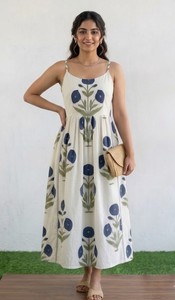 Robe maxi en coton à imprimé floral pour femmes, robe d'été à bretelles spaghetti, robe décontractée en coton bohème, robe légère pour les vacances à la plage - Product Image 2