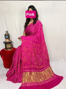 Modal Silk <b>Tissue</b> Border Bandhej Dani Saree With Matching Blouse Traditional Festival <b>Wedding</b> Party Wear Collection - Product Image 4