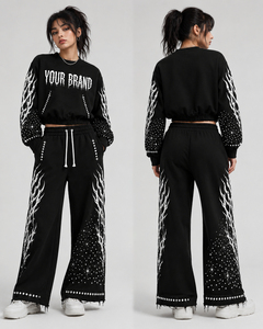 Custom Brand Logo <b>Vintage</b> Hoodie Stacked Pants Heavyweight 100% Cotton Eco-Friendly Acid Wash Rhinestones <b>Tracksuit</b> For Unisex - Product Image 6