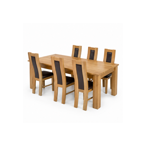 Ensemble de salle à manger en teck artisanal de luxe ARTERRA, table rectangulaire moderne, chaises en cuir pour restaurant - Product Image 1