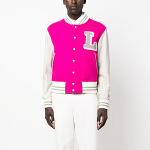 Veste de baseball verte pour homme avec broderie lettre L, coupe classique, col rabattu - Product Image 2