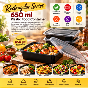 Recipientes Rectangulares de Polipropileno de 650 ml para Comida para Llevar, Grado Alimenticio, con Tapas Transparentes para Contenedores de Comida para Llevar HORECA - Product Image 3